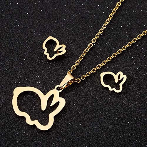 [Australia] - Lovely Hollow Bunny Rabbit Stud Earrings Necklace Sets Jewelry for Women Birthday Gift Gold 