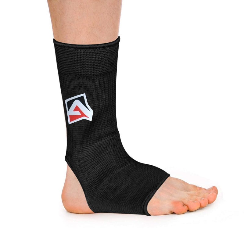 [Australia] - AQF MMA Ankle Support Muay Thai Foot Brace Guard Kick Boxing Sprains Achilles Tendon Pain Relief Protector Elasticated Breathable Compression Sleeve Black M 