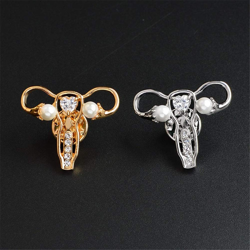 [Australia] - AILUOR Personality Female Body Organ Uterus Ovary Crystal Gynecology Medicine Symbol Pearl Brooch Pin for Gynecologist Medical Doctors Nurse Gifts Jewelry Silver 