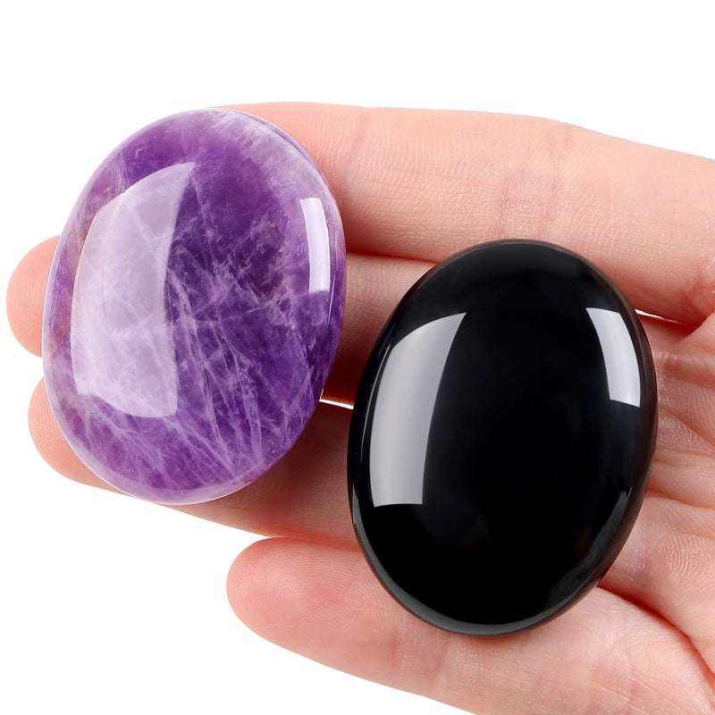 [Australia] - XIANNVXI 2Pcs Oval Stones Healing Crystals Stones Amethyst Black Obsidian Gemstones Reiki Natural Polished Palm Pocket Crystal Stone B - Amethyst,obsidian 