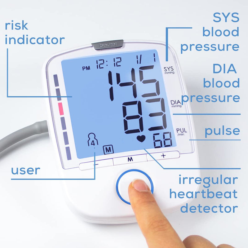 [Australia] - Beurer BM47 Upper Arm Blood Pressure Machine - XL Backlit Display, 4 Users, 120 Memory Spaces, Adjustable BP Cuff, Automatic & Digital Blood Pressure Monitor, Irregular Heartbeat Detector BM47 - Backlit Display 