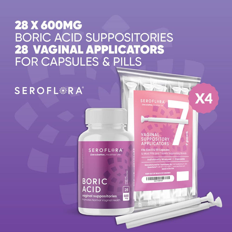 [Australia] - Seroflora Boric Acid Vaginal Suppositories 600 mg 28ct. + Suppository Applicator 28ct. Bundle - Feminine Health - Vaginal Health pH Balance for Women - Supports Vaginal Odor Control 