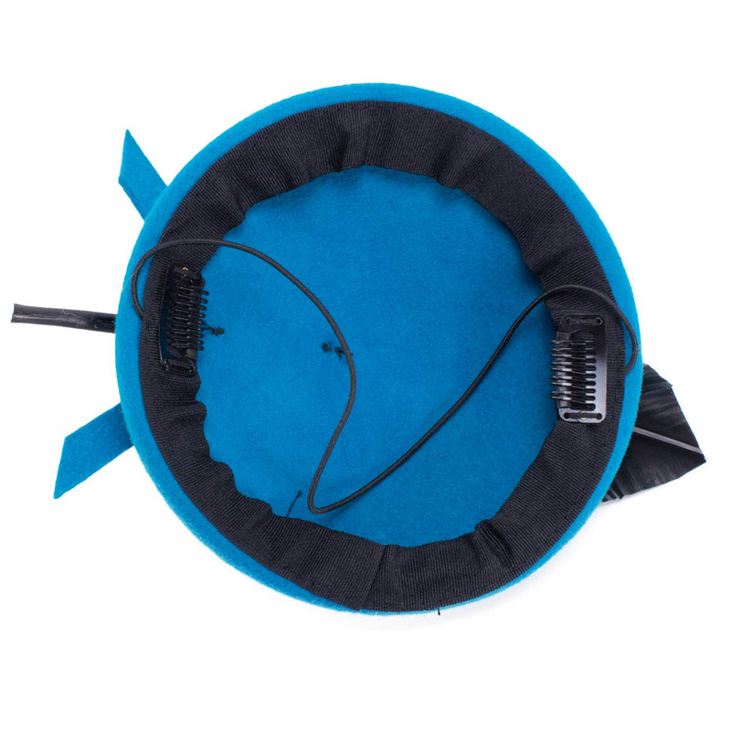 [Australia] - Ladies Curly Feather Felt Wool Fascinator Pillbox Tilt Cocktail Formal Hat A145 Blue 