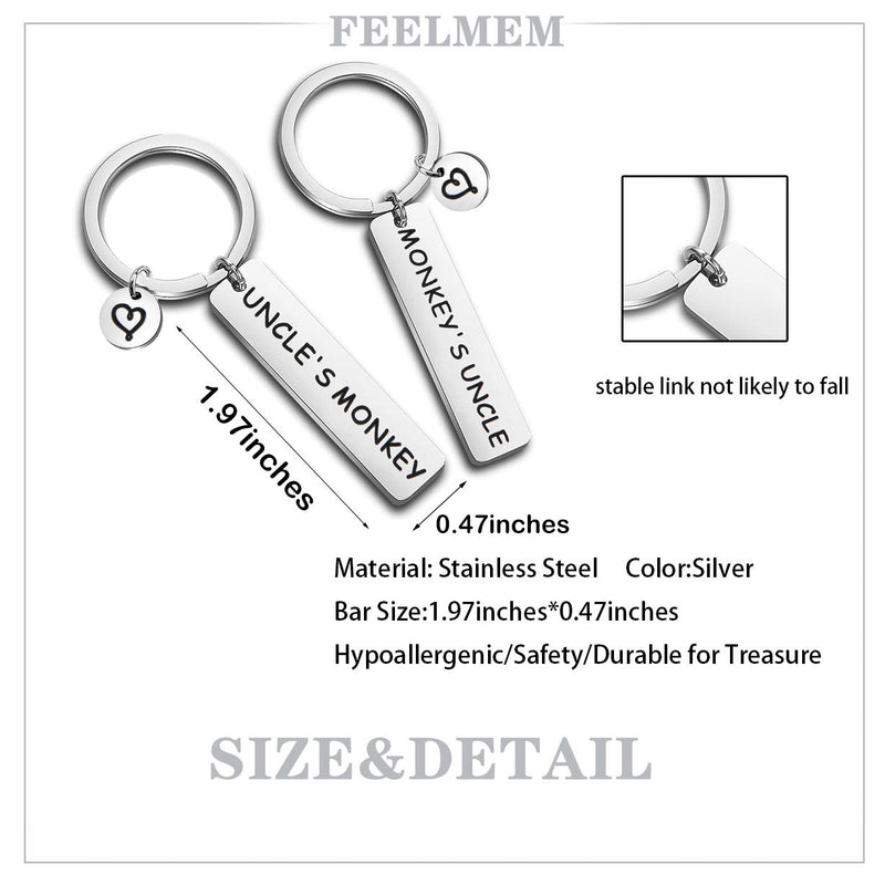 [Australia] - FEELMEM Uncle Nephew or Niece Keychains Monkey's Uncle Uncle's Monkey Matching Keychain Set Funny Uncle Gifts Ideas from Niece or Nephew,Uncle Birthday Gifts silver 