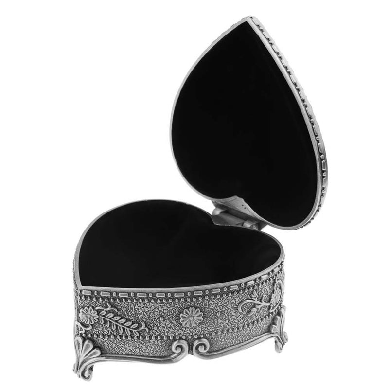 [Australia] - Song Qing Tibetan Silver Metal Earrings Necklace Jewelry Display Box Engraved Copper Vintage Storage Organizer Case (Heart Shaped) 