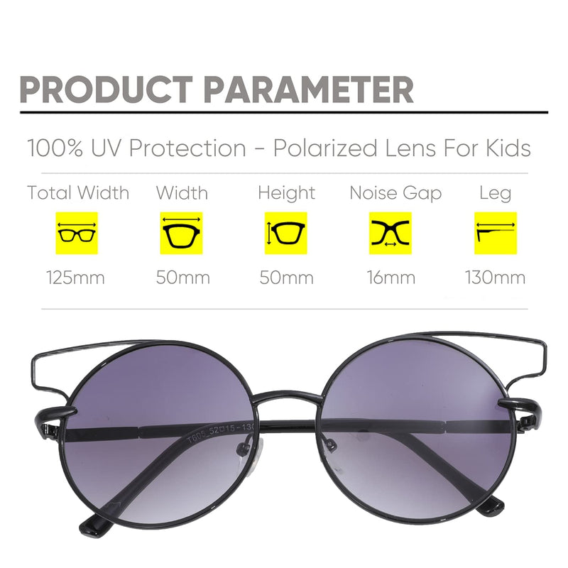 [Australia] - TIFFAXA Kids Sunglasses for Boys Girls Age 3-12 - Shatterproof UV400 Toddler Children Sun Glasses Metal Black 