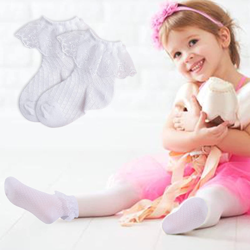 [Australia] - 5 Pair Baby Girls Eyelet Ruffle Cotton Lace Socks White Princess Dress Socks For Toddler Kids Child 1-13 Years 1-2T 