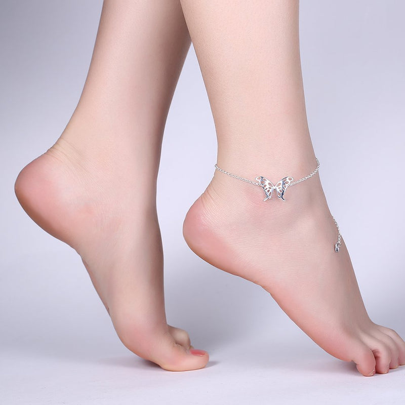 [Australia] - Goldenchen Fashion Jewelry 925 Sterling Silver Butterfly Wings Adjustable Chain Anklet 