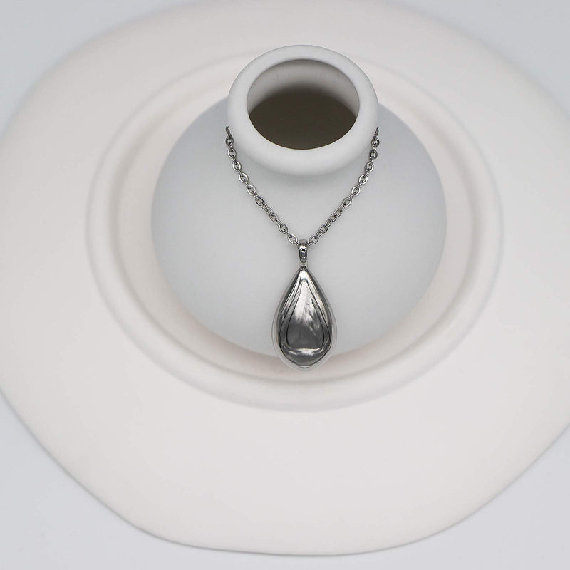 [Australia] - Teardrop Cremation Jewelry for Ashes Keepsake Pendant Holder Ashes for Pet Human Stainless Steel Memorial Urn Necklace Silver 