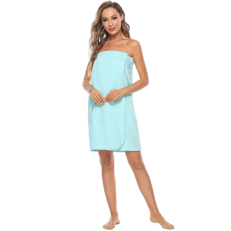 [Australia] - Orrpally Women Bath Wrap Spa Towel & Hair Towel Terry Cloth Towel Wrap Adjustable Bathrobe Blue Small-Medium 