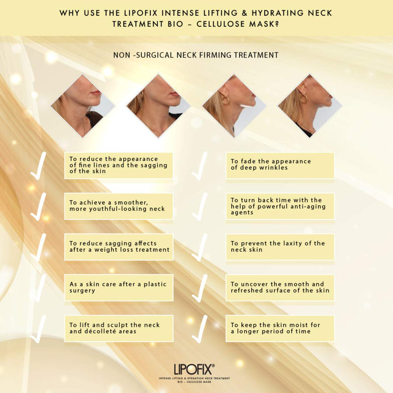 [Australia] - Neck Lifting Hydrating Firming Intense Treatment Bio - Cellulose Mask LipoFix (5 MASKS) 5 Count (Pack of 1) 