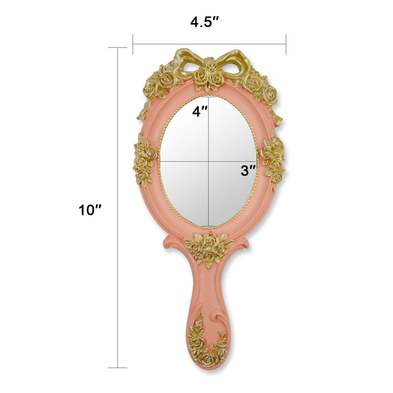 [Australia] - Oval Hand Mirror, Vintage Style Makeup Mirror, Hand Held Travel Mirror, 4.5" W x 10" L, Pink 