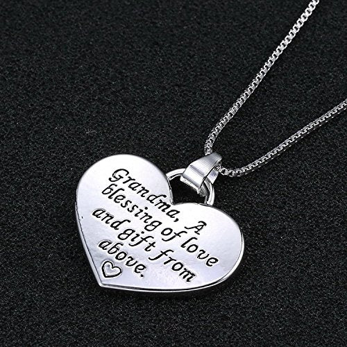 [Australia] - MagicW Gift for Grandma Heart Pendant Necklace Grandma A Blessing of Love and Gift from Above Grandma Charm Necklace from Granddaughter 