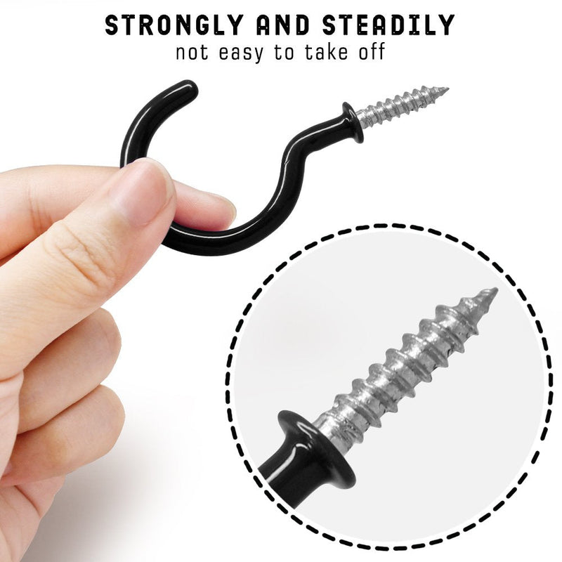 [Australia] - FineGood 25 Pack Cup Hook Ceiling Hooks, Vinyl Coated Screw Hanger for Indoor and Outdoor Use - Black 