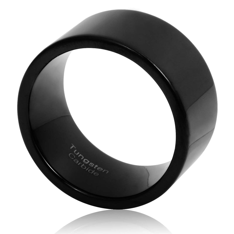 [Australia] - Fashion Month Mens 12mm Wide Band Black Classic Tungsten Carbide Ring Wedding Engagement High Polished Flat Top 7 