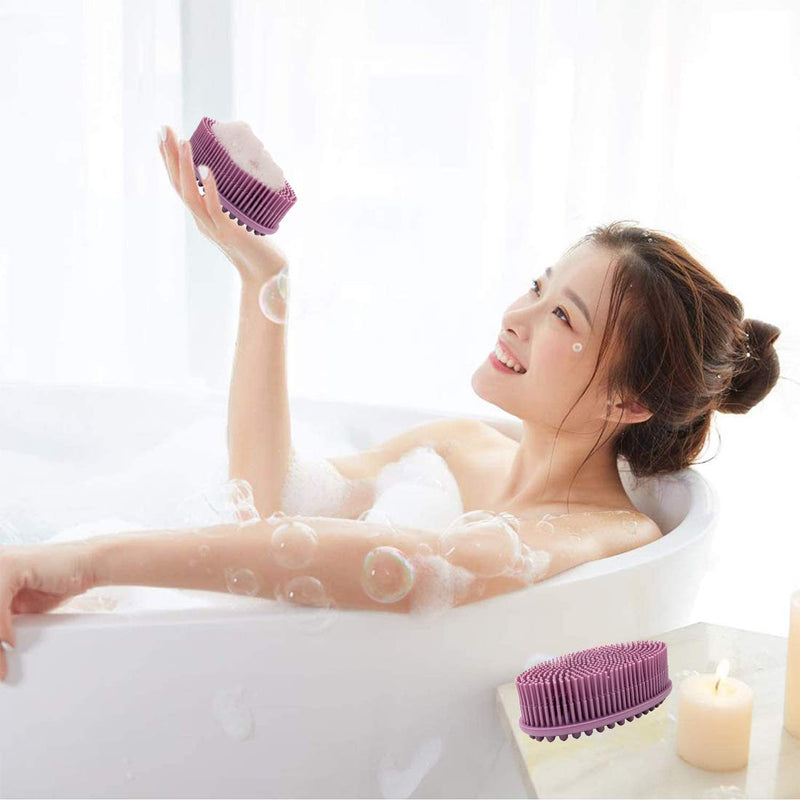 [Australia] - Body Brush,Silicone Body Bath Brush Double Side Back Scrubber Handle Bath Shower Brushes Scrubbers with Ultra Soft Bristles,Non-Slip 