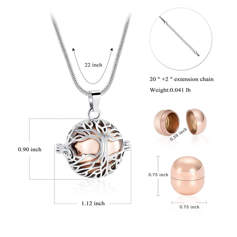 [Australia] - zeqingjw Tree of Life Cremation Urn Necklace for Ashes Memorial Urn Jewelry Ashes Locket for Loved Ones Keepsake Pendant Necklace Rose Gold Urn Tree 