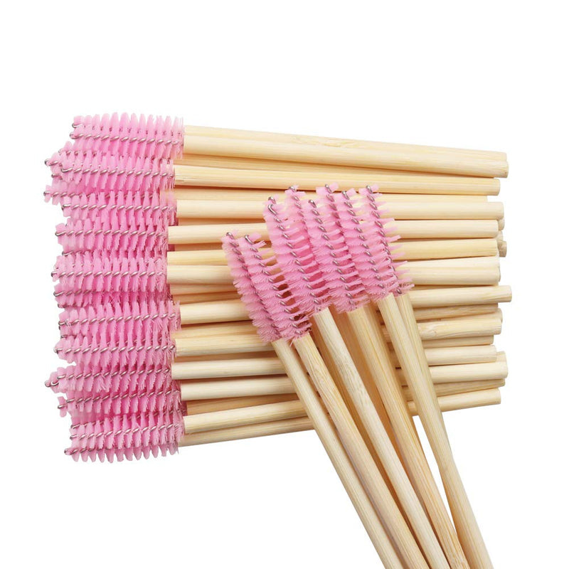 [Australia] - Mekupeu100 Pack Eyelash Mascara Wands Disposable Eco-friendly Bamboo Handle Makeup Brushes Eye Lash Extension Tool Kit, Pink 