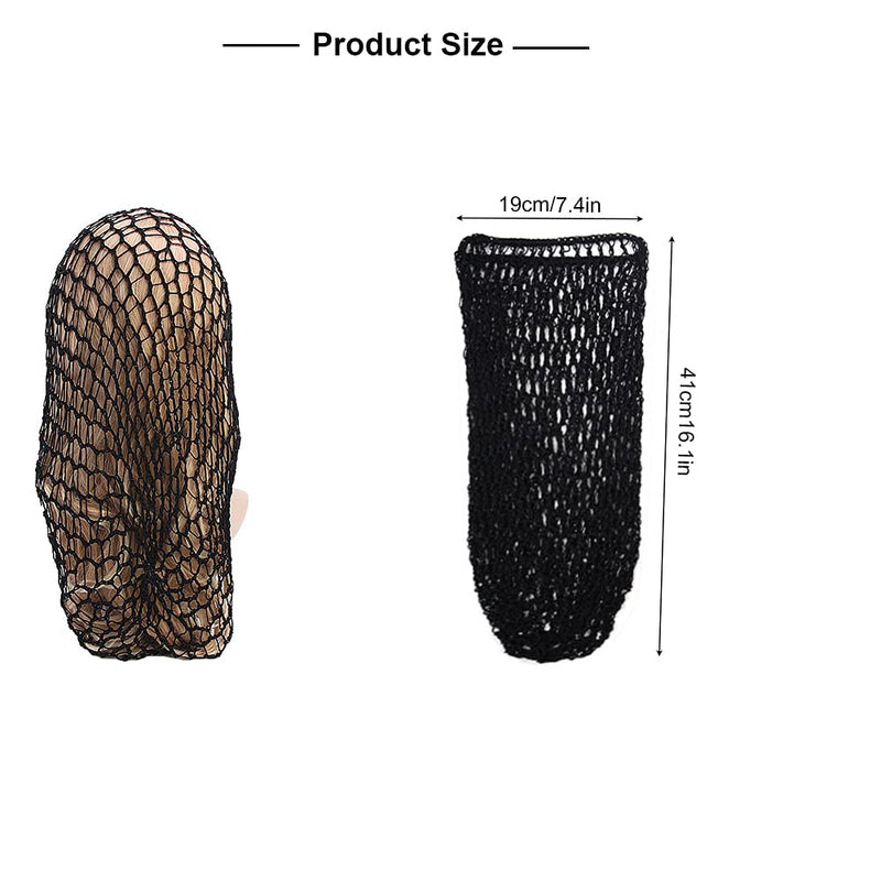 [Australia] - 2 Pieces Black Mesh Crochet Hair Net Long Rayon Snood Hat Hair Cover Soft Crocheted Hair Net Sleeping Cap Ornament Hair Accessories for Women (black) 