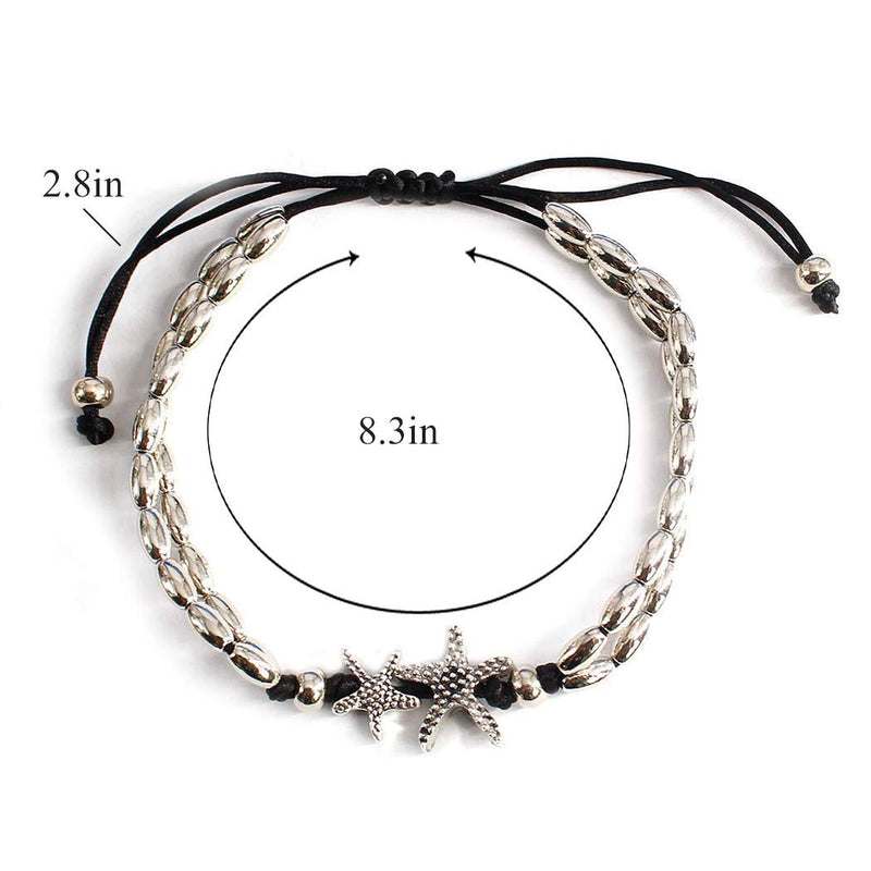 [Australia] - Adflyco Boho Anklet Silver Beaded Anklet Bracelets Starfish Rope Beach Foot Jewelry Adjustable for Women and Girls 