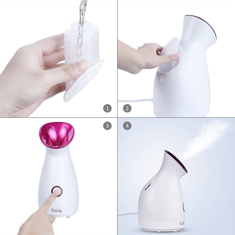 [Australia] - Facial Steamer, Wolady Nano Ionic Face Steamer for Pores with UV Light Hot Mist Moisturizing sprayer Home Sauna SPA Bonus Blackhead Extractor Kit 4 Count (Pack of 1) 