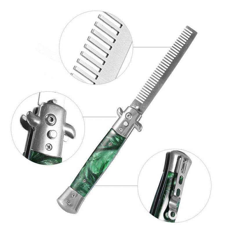 [Australia] - Switchblade Comb,Oil Hair Comb Metal Spring Jump Brush Pocket Oil Hair Comb with Wide and Fine Teeth For Beard, Mustache, Head Black Pearl Handle(Black) 