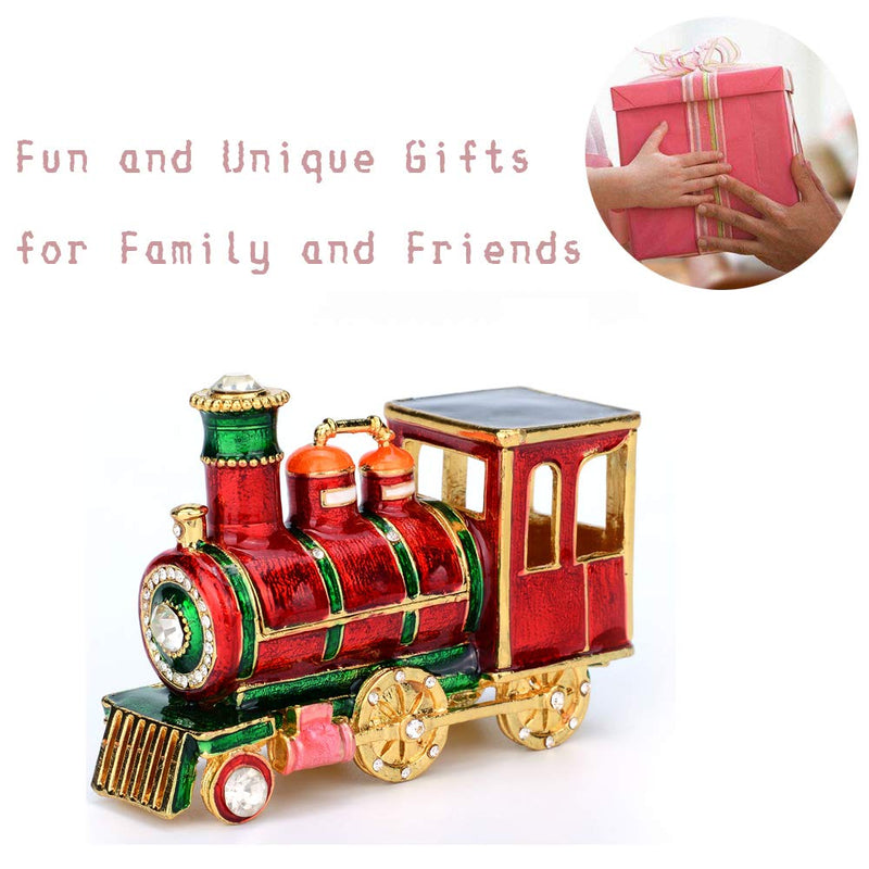 [Australia] - Furuida Mini Steam Train Jewelry Trinket Box Hinged Enameled Crystal Ornaments Gift for Home Decor 