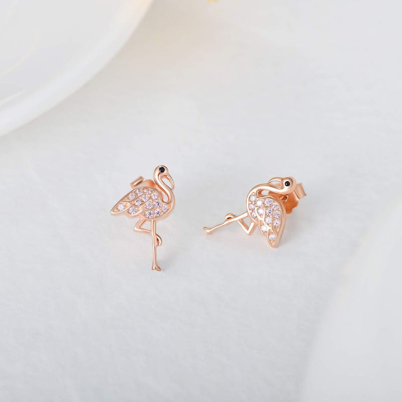 [Australia] - Flamingo Stud Earrings 925 Sterling Silver animal Earrings Pink Cute Animal Flamingo Gifts for girls Rose Gold 