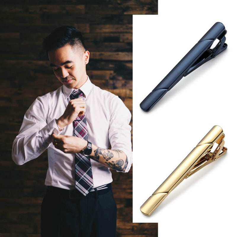 [Australia] - MOZETO Tie Clips for Men, Black Gold Blue Gray Silver Tie Bar Set for Regular Ties, Luxury Box Gift Ideas Elegant Style 