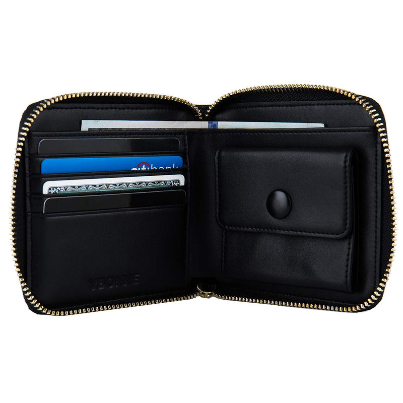 [Australia] - YBONNE Zip-around Wallet for Men and Women, Made of Finest Genuine Leather (Black) Black 