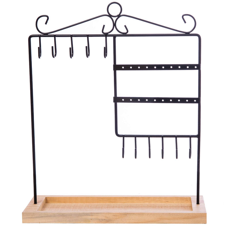 [Australia] - WELL-STRONG Jewelry Organizer Holder, High Capacity Grooves, Metal Rack & Wood Basic, 20 Holes and 11 Hooks for Necklaces Earrings Bracelets Accessories Black 