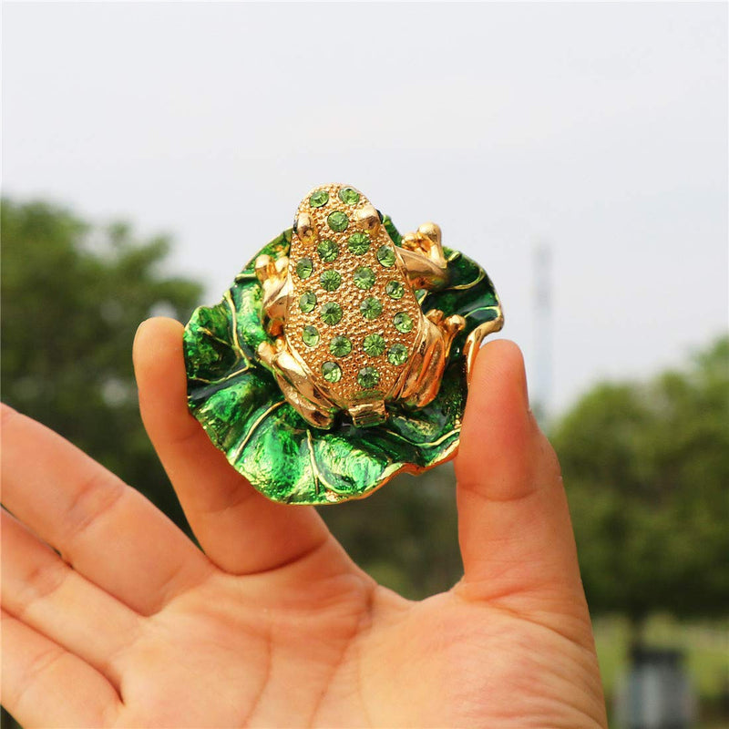 [Australia] - Waltz&F Lotus green diamond frog Hand Painted Enameled Decorative Hinged Jewelry Animal Trinket Box 