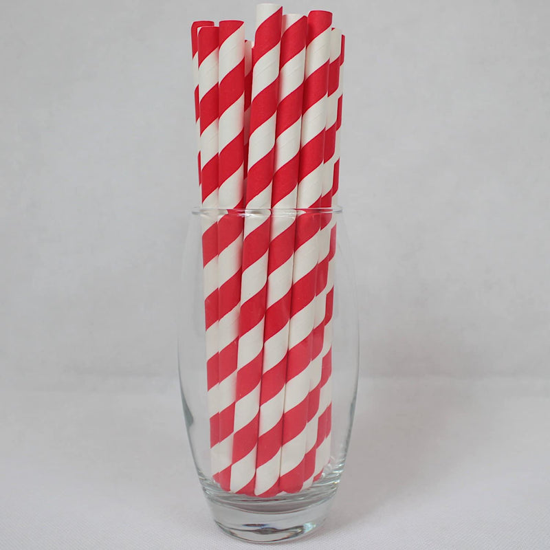 [Australia] - Bright Red & White Striped Paper Straws (10mm x 200mm) - Pack Size 200 - Biodegradable / Eco-Friendly / Highly Durable / Food Safe / Ideal for Milkshakes & Smoothies 