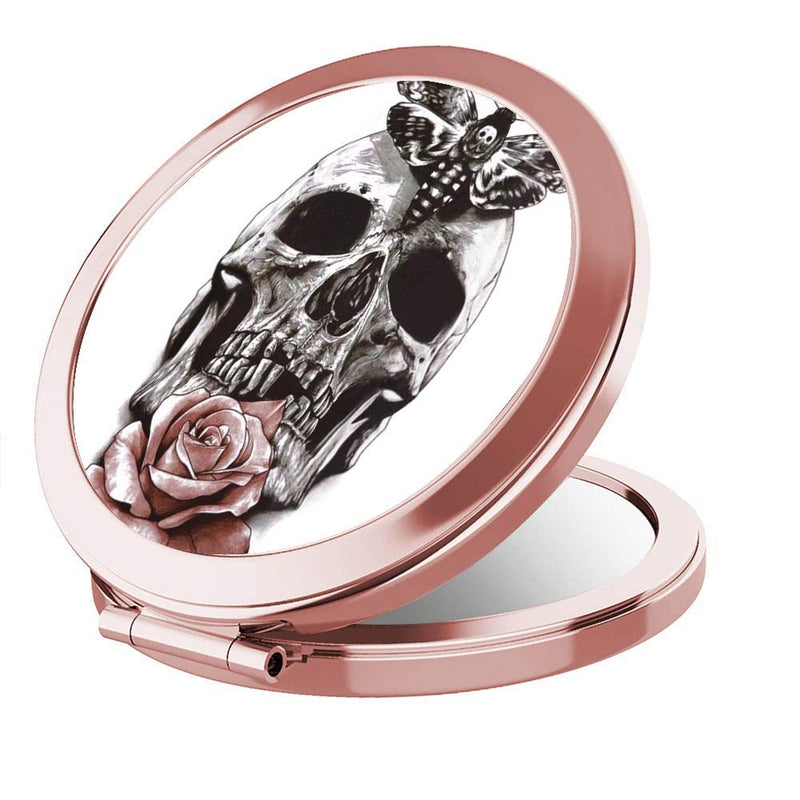 [Australia] - IMLONE Makeup Mirror Compact Mirror Rose Golden 2X Magnification Portable Travel Personal Mirror Mini Pocket Mirror for Woman Mother Kids Great Gift (Skull) Skull 