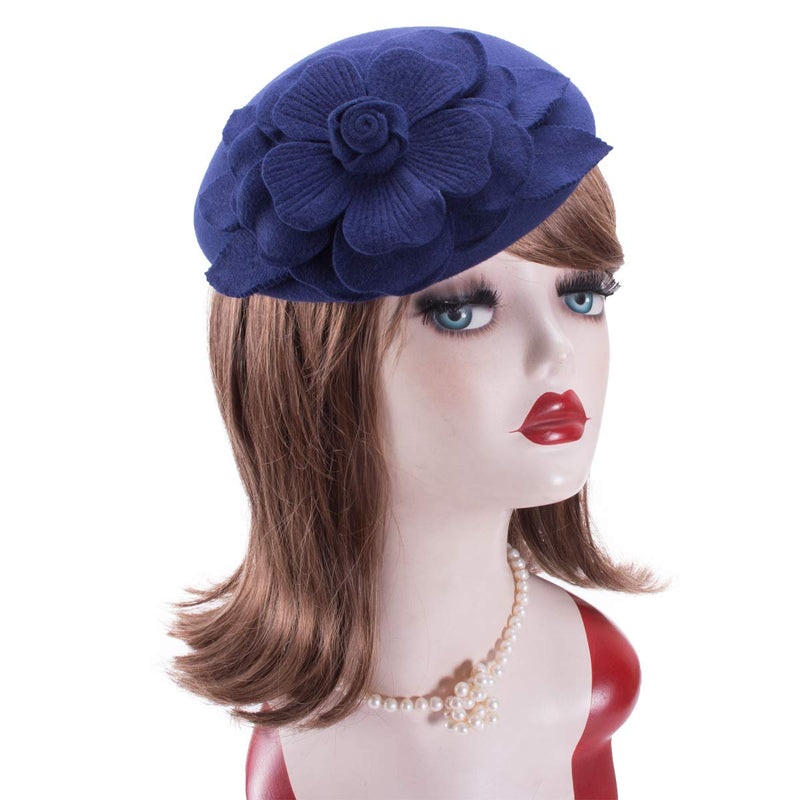 [Australia] - Lawliet Flower Womens Dress Fascinator Wool Pillbox Hat Party Wedding A083 Blue 