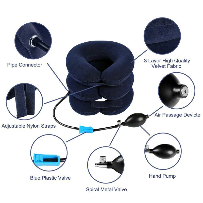 [Australia] - Cervical Neck Traction Device Inflatable Neck Stretcher, Easy to Use for Chronic Neck and Shoulder Pain Relief, Neck Cervical Brace Collar Pillow for HOM Blue 