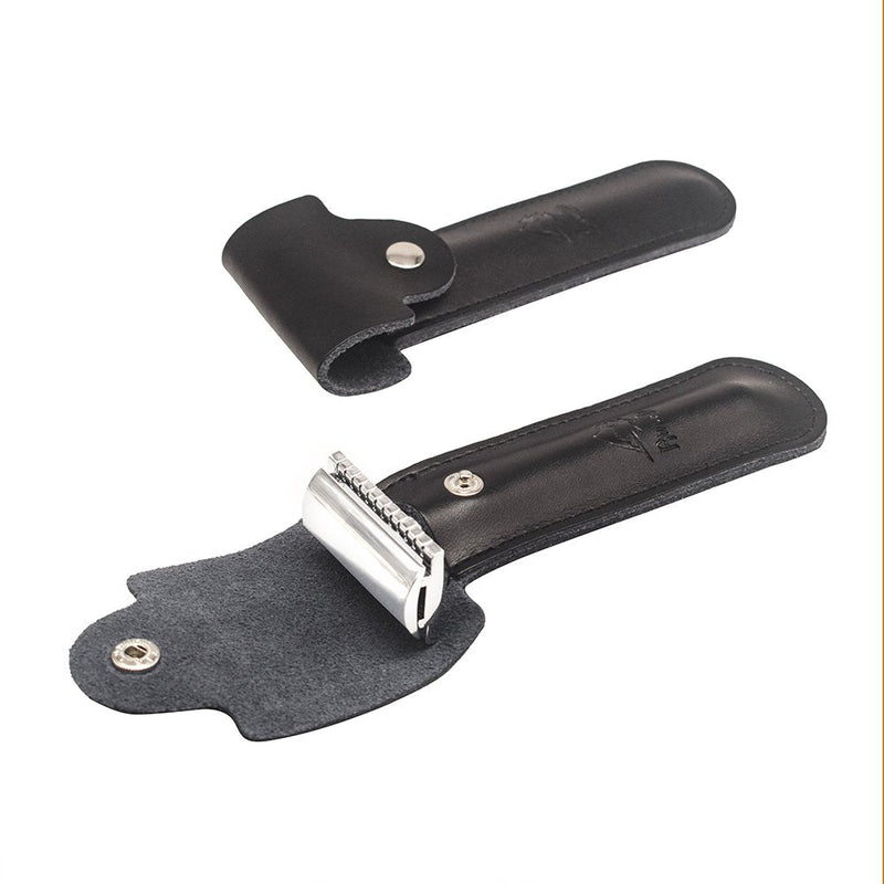 [Australia] - Genuine Leather Case Razor Protective Travel Case RIVERLAKE for Safety Razor's Double Edge Safety Case Cover Shaving Pouch Holder/Travel Case, Black 