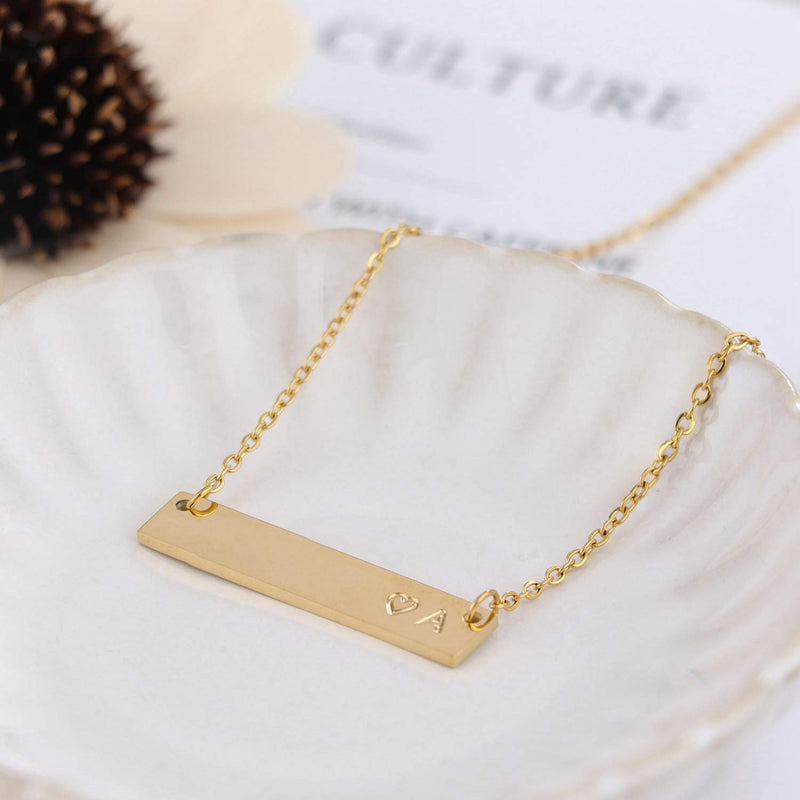 [Australia] - Finrezio Gold Plated Stainless Steel Initial Heart Bar Necklace Alphabet Pendant Necklace for Women Girlfriend Mother, 16"+2" A 