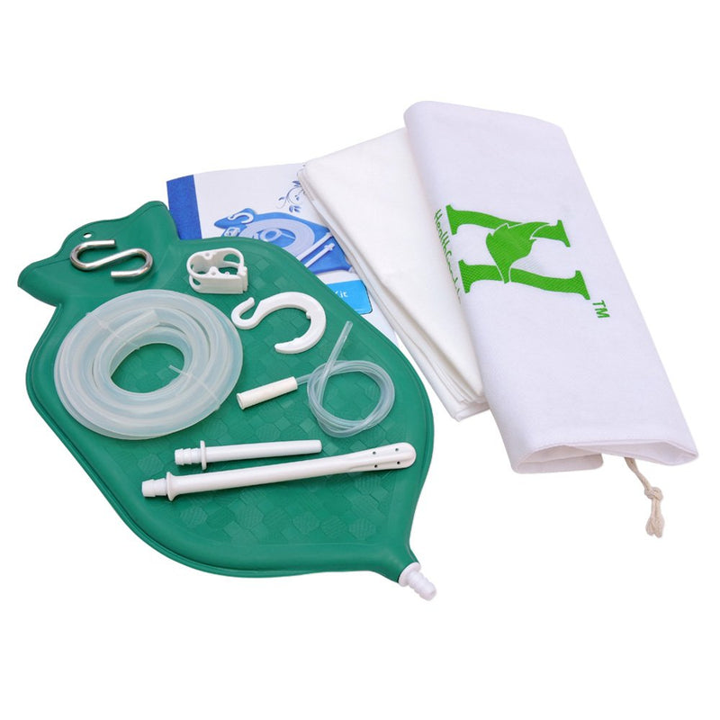 [Australia] - HealthGoodsIn - The Perfect Enema Bag Kit in Green Color for Colon Cleansing with Platinum Cured Silicone Hose (2 Quart, Open Top) 