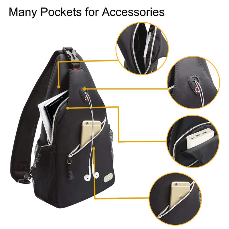 [Australia] - MOSISO Sling Backpack, Multipurpose Crossbody Shoulder Bag Travel Hiking Daypack Black 