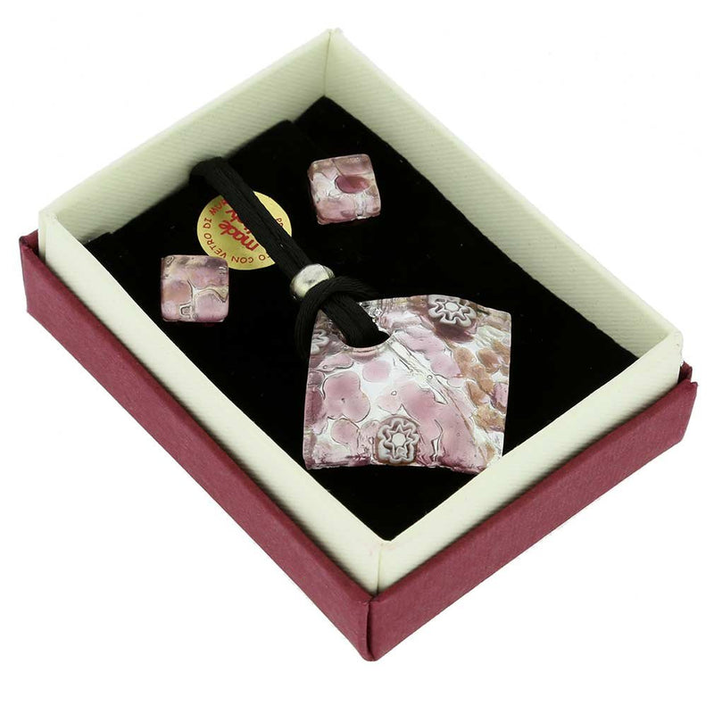 [Australia] - GlassOfVenice Murano Glass Venetian Reflections Necklace and Earrings Set - Purple Silver 