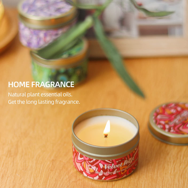 [Australia] - Scented Candles Set, Natural Soy Wax Candles in Portable Tin, Aromatherapy Candle Gift Set for Mother's Day, Christmas, Birthday, Ideal for Yoga, Relaxation, Meditation, 6 Packs 