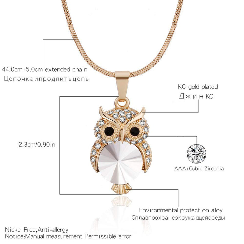 [Australia] - PJ Cute Owl Crystal Pendant Necklace for Women Girls - 1.57" Bird Tree Pendants Snake Chain Necklaces, Costume Animal Jewelry small silver plated 
