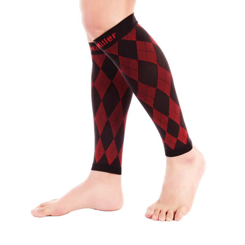 [Australia] - Doc Miller Calf Compression Sleeve for Men & Women - Fast Leg Pain Relief from Shin Splints, Varicose Veins - All Day Calf Support for Running, Travel & Everyday Use Black.Red Large 