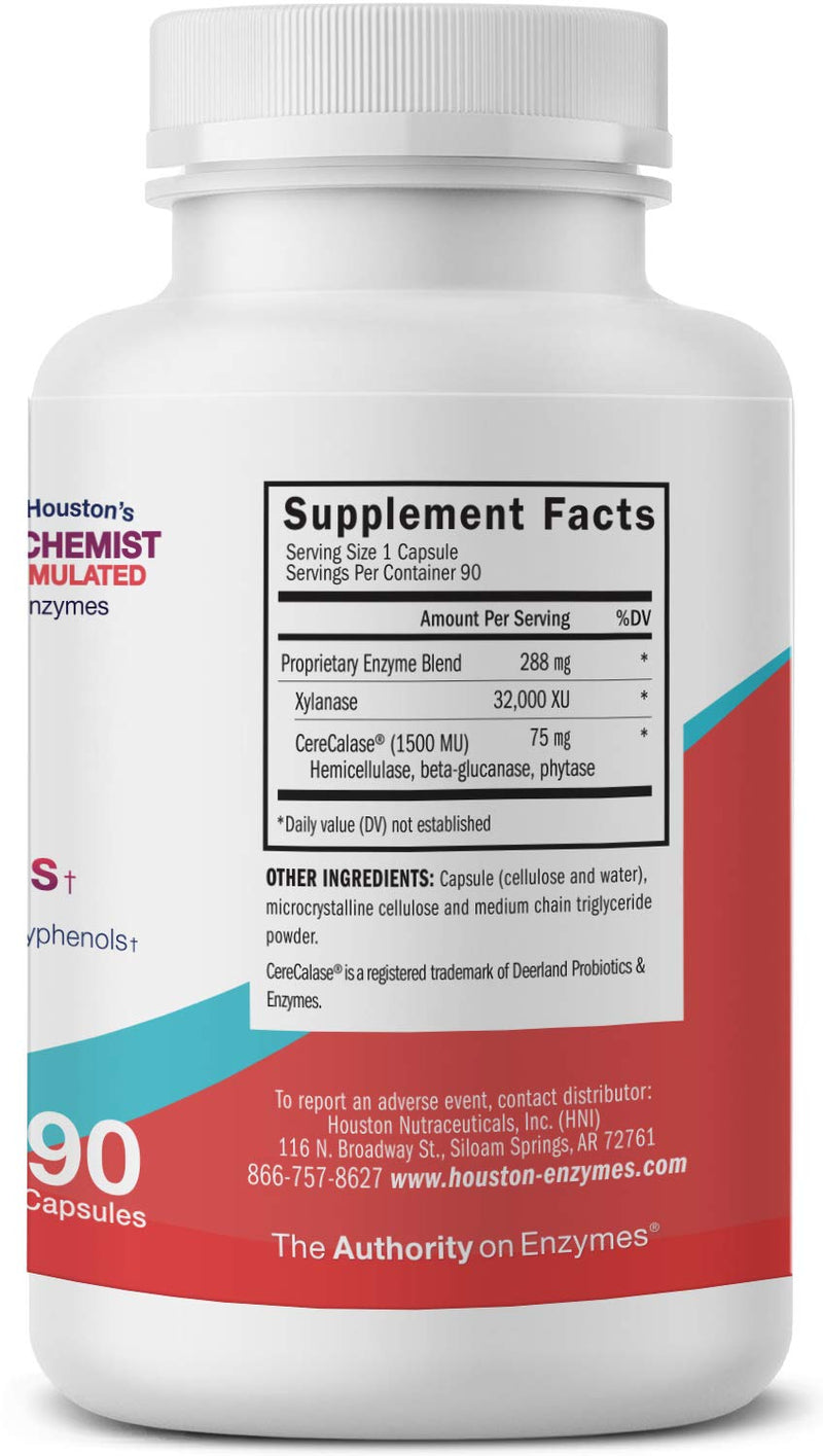 [Australia] - Houston Enzymes – No-Fenol Enzyme for Polyphenolic Foods – 90 Capsules (90 Doses) – Professionally Formulated to Support Polyphenolic Digestion – Enhances Breakdown of Fruits & Vegetable Fiber 90 Count (Pack of 1) 