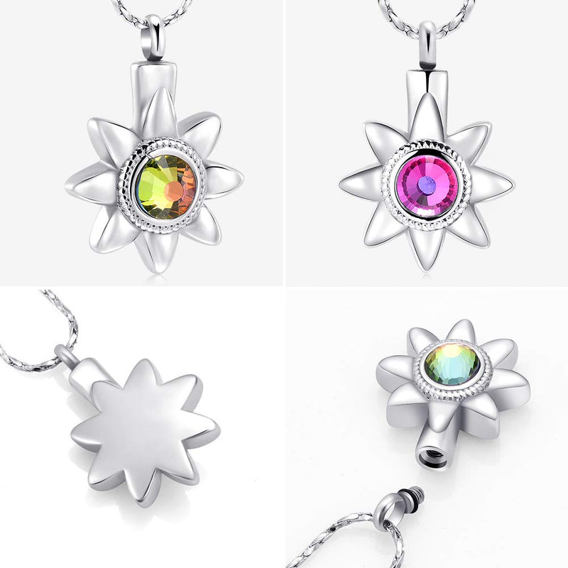 [Australia] - Cremation Jewelry for Ashes with Flower Urn Necklace Stainless Steel Keepsake Memorial Jewelry for Ashes Silver 