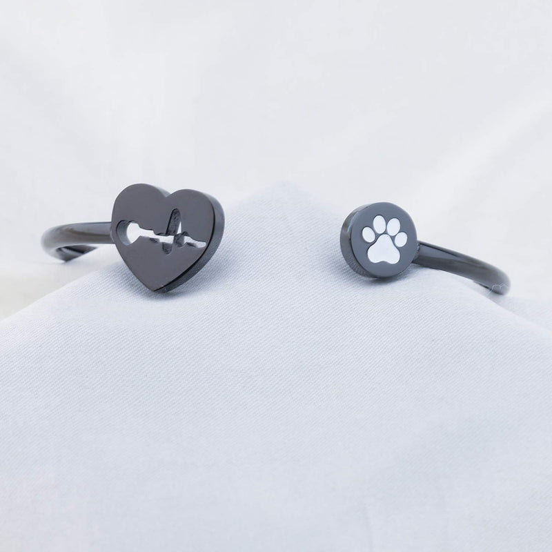[Australia] - WUSUANED Heart Beat Dog Paw Necklace Bracelet Vet Tech Jewelry Gift for Veterinarian Nurse Vet Students vet bracelet black 