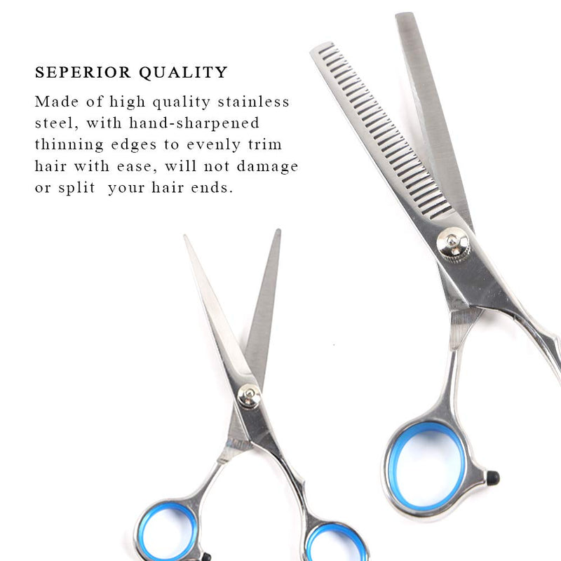 [Australia] - Professional Hair Cutting Scissors Thinning Teeth Shears with Carbon Comb Set Stainless Steel 6.5 inch Razor Edge Haircut Shears Kit for Home, Salon, Barber Two Scissors 