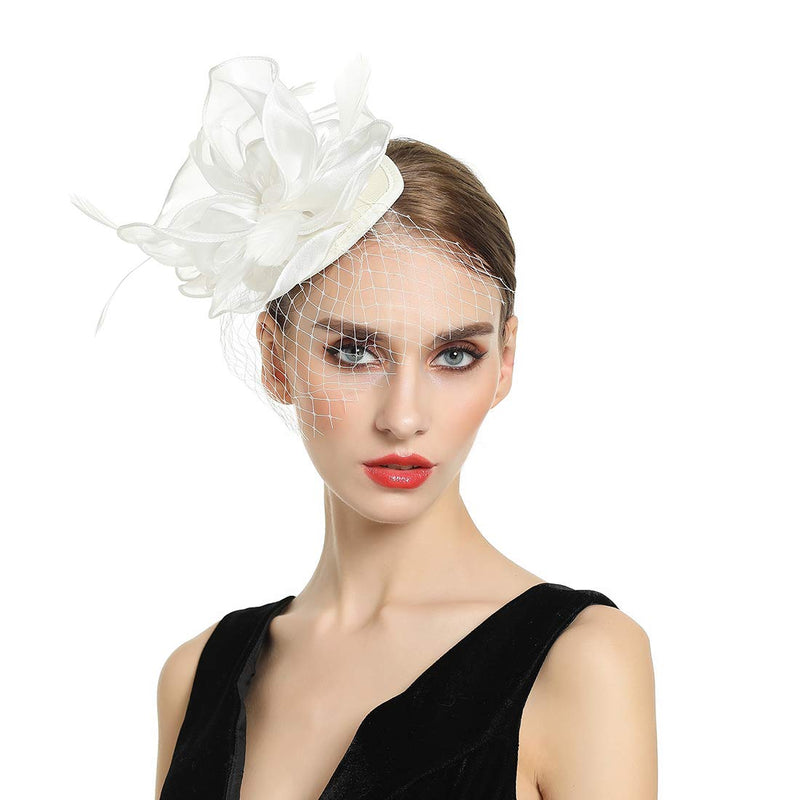 [Australia] - MSmofei Fascinators Hat Hair Clip Hairpin Hat Feather Cocktail Wedding Tea Party Hat for Women and Girls H01-beige 