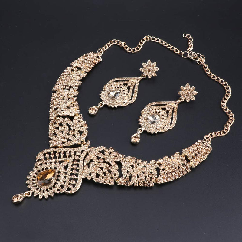 [Australia] - Women's Elegant Austrian Crystal Statement Necklace Earrings Jewelry Set for Wedding Dress and Boxes Champagne 